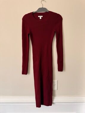 Nine West Burgundy Ribbed Long-Sleeve Midi Dress